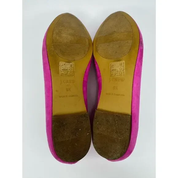 J Crew Ballet Flat Shoes Womens 9.5 Pink Bow Loafers Slip On Vegan Suede Preppy - Picture 9 of 13